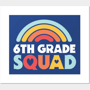 Cute School Teacher 6th Grade Squad with Retro Rainbow and Hearts Posters and Art